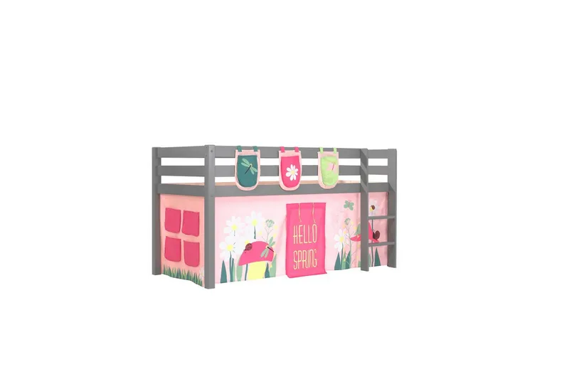 Halvhöjdssäng med gardin Pino Spring Grå, Grå, Utan rutschkana, Utan tunnel, 3, Grå, Grå, Utan rutschkana, Utan tunnel, 3