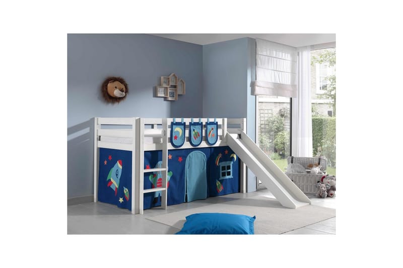 Halvhöjdssäng med gardin Pino Astro Vit, Vit, Med rutschkana, Utan tunnel, 3 - Vit, Vit, Med rutschkana, Utan tunnel, 3 - Möbler - Sovrum - Sängar - Våningssängar & loftsängar