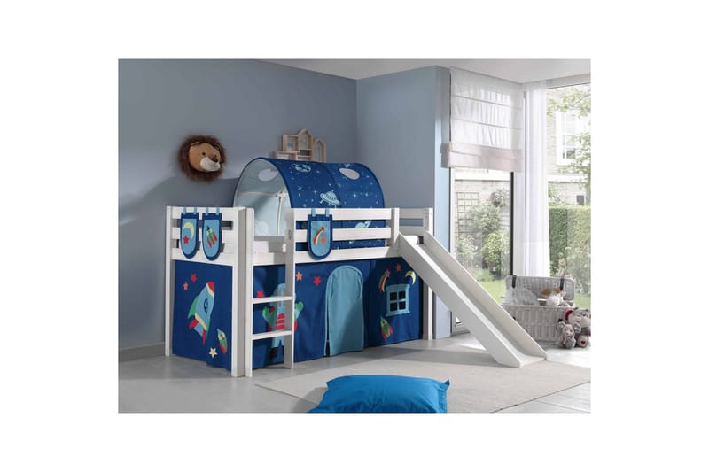 Halvhöjdssäng med gardin Pino Astro Vit, Vit, Med rutschkana, Med tunnel, 3 - Vit, Vit, Med rutschkana, Med tunnel, 3 - Möbler - Sovrum - Sängar - Våningssängar & loftsängar
