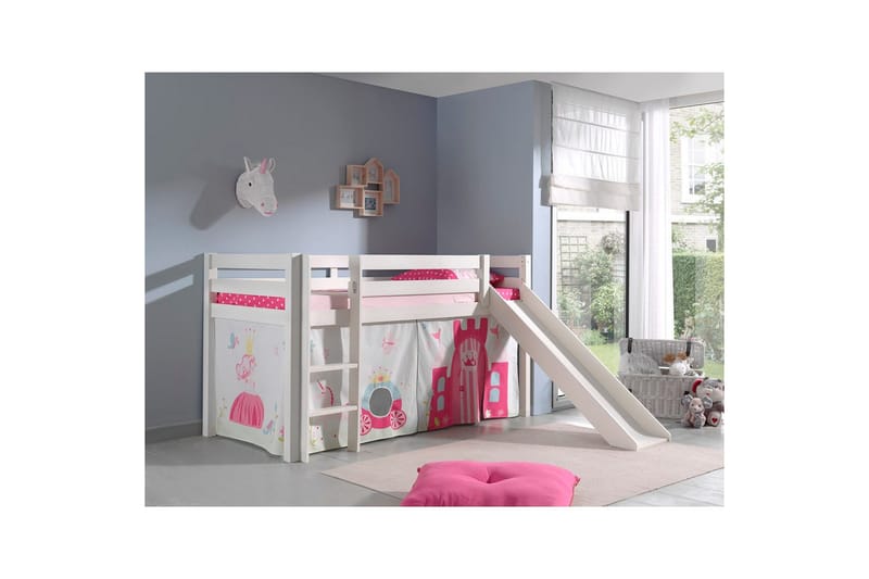 Halvhöjdssäng med gardin Pino Princess Vit, Vit, Med rutschkana, Utan tunnel, Inga fickor - Vit, Vit, Med rutschkana, Utan tunnel, Inga fickor - Möbler - Sovrum - Sängar - Våningssängar & loftsängar