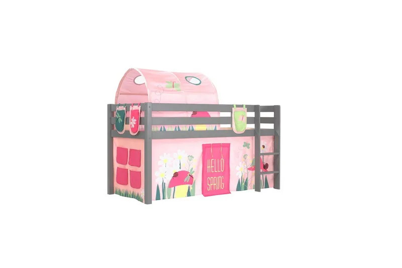 Halvhöjdssäng med gardin Pino Spring Grå, Grå, Utan rutschkana, Vår, Fjäder, 3, Grå, Grå, Utan rutschkana, Vår, Fjäder, 3