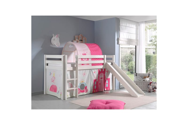 Halvhöjdssäng med gardin Pino Princess Vit, Vit, Med rutschkana, Prinsessa, Inga fickor - Vit, Vit, Med rutschkana, Prinsessa, Inga fickor - Möbler - Sovrum - Sängar - Våningssängar & loftsängar