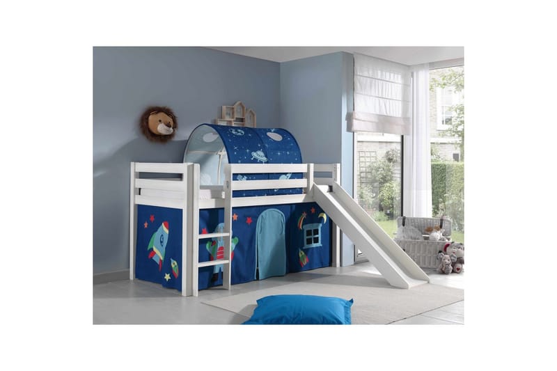 Halvhöjdssäng med gardin Pino Astro Vit, Vit, Med rutschkana, Med tunnel, Inga fickor - Vit, Vit, Med rutschkana, Med tunnel, Inga fickor - Möbler - Sovrum - Sängar - Våningssängar & loftsängar