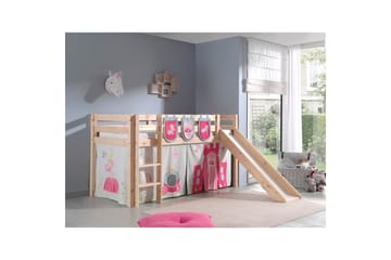 Halvhöjdssäng med gardin Pino Princess Naturlig, Naturlig, Med rutschkana, Utan tunnel, 3 - Naturlig, Naturlig, Med rutschkana, Utan tunnel, 3 - Barn & bebis - Barnmöbler - Barnsäng & juniorsäng - Hussäng