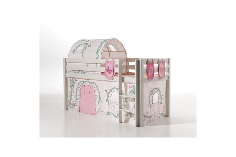 Halvhöjdssäng med gardin Pino Birdy Vit, Vit, Utan rutschkana, Birdy, 3, Vit, Vit, Utan rutschkana, Birdy, 3