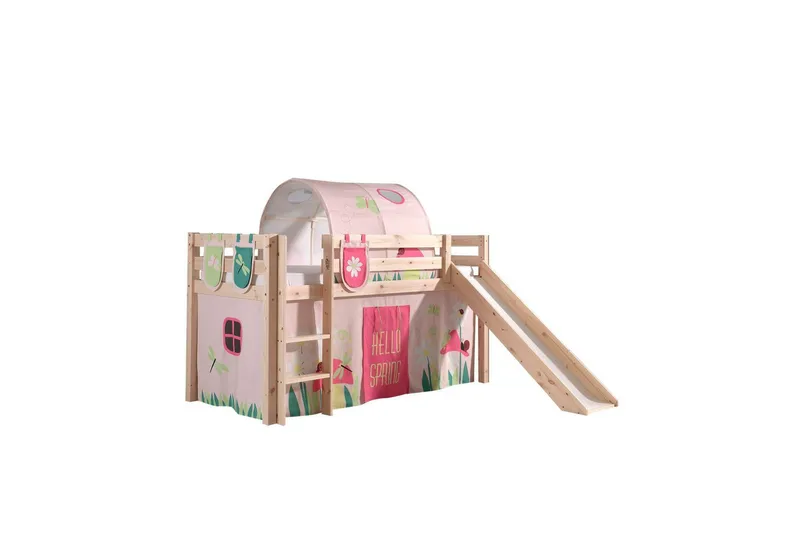 Halvhöjdssäng med gardin Pino Spring Naturlig, Naturlig, Med rutschkana, Vår, Fjäder, 3, Naturlig, Naturlig, Med rutschkana, Vår, Fjäder, 3