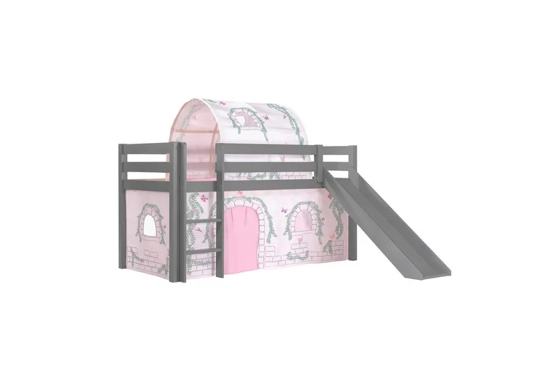 Halvhöjdssäng med gardin Pino Birdy Grå, Grå, Med rutschkana, Birdy, Inga fickor, Grå, Grå, Med rutschkana, Birdy, Inga fickor