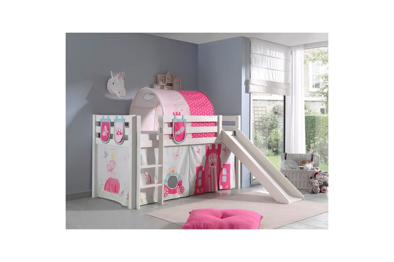 Halvhöjdssäng med gardin Pino Princess Vit, Vit, Med rutschkana, Prinsessa, 3 - Vit, Vit, Med rutschkana, Prinsessa, 3 - Möbler - Sovrum - Sängar - Våningssängar & loftsängar
