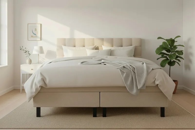 Hilton Komplett Sängpaket 160x200 cm Kontinentalsäng med rutad sänggavel - Beige / Teddy - Möbler - Sovrum - Sängar - Kontinentalsängar