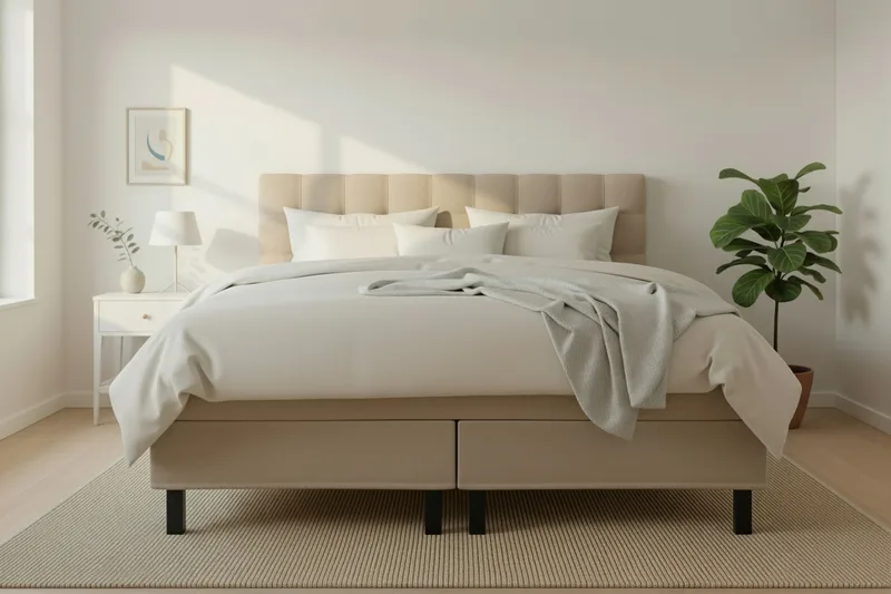 Hilton Komplett Sängpaket 160x200 cm Kontinentalsäng med rutad sänggavel - Beige - Möbler - Sovrum - Sängar - Kontinentalsängar