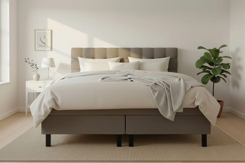 Hilton Komplett Sängpaket 160x200 cm Kontinentalsäng med rutad sänggavel - Brun / Teddy - Möbler - Sovrum - Sängar - Kontinentalsängar