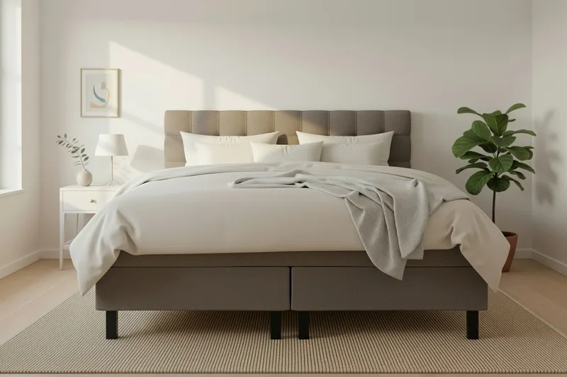 Hilton Komplett Sängpaket 160x200 cm Kontinentalsäng med rutad sänggavel - Brun / Teddy - Möbler - Sovrum - Sängar - Kontinentalsängar