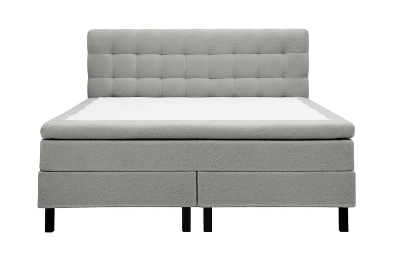 Hilton Komplett Sängpaket 160x200 cm Kontinentalsäng med rutad sänggavel, Grå / Teddy