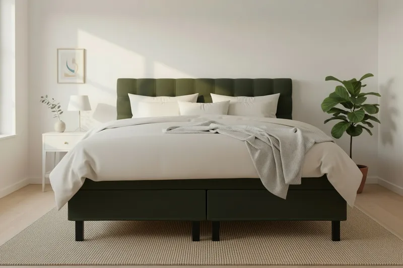 Hilton Komplett Sängpaket 160x200 cm Kontinentalsäng med rutad sänggavel - Grön - Möbler - Sovrum - Sängar - Kontinentalsängar