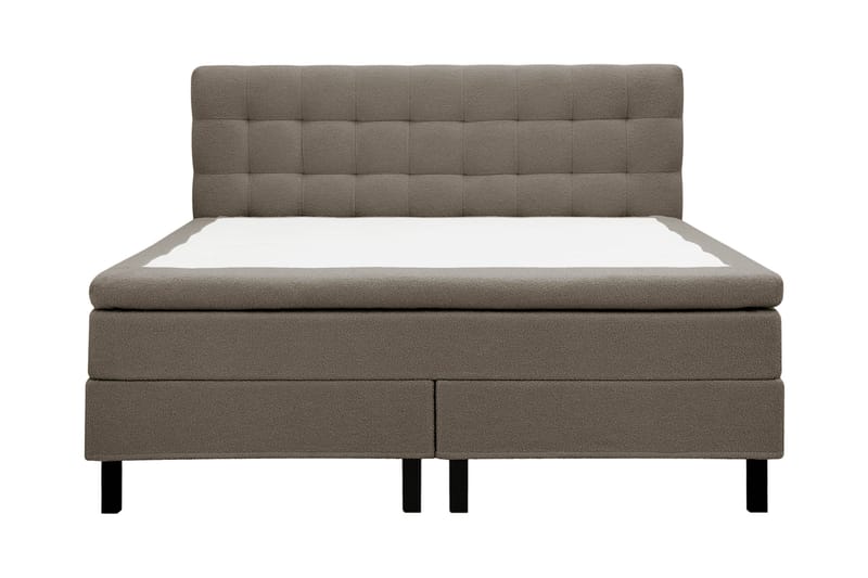 Hilton Komplett Sängpaket 160x200 cm Kontinentalsäng med rutad sänggavel i bouclé - Brun - Möbler - Sovrum - Sängar - Komplett Sängpaket