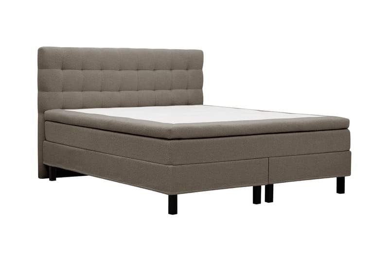 Hilton Komplett Sängpaket 160x200 cm Kontinentalsäng med rutad sänggavel i bouclé - Brun - Möbler - Sovrum - Sängar - Komplett Sängpaket