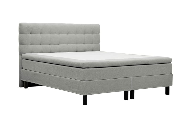 Hilton Komplett Sängpaket 160x200 cm Kontinentalsäng med rutad sänggavel i bouclé - Grå - Möbler - Sovrum - Sängar - Komplett Sängpaket