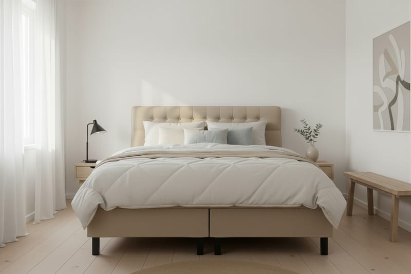 Hilton Komplett Sängpaket 180x200 cm Kontinentalsäng med diamant sänggavel - Beige - Möbler - Sovrum - Sängar - Kontinentalsängar