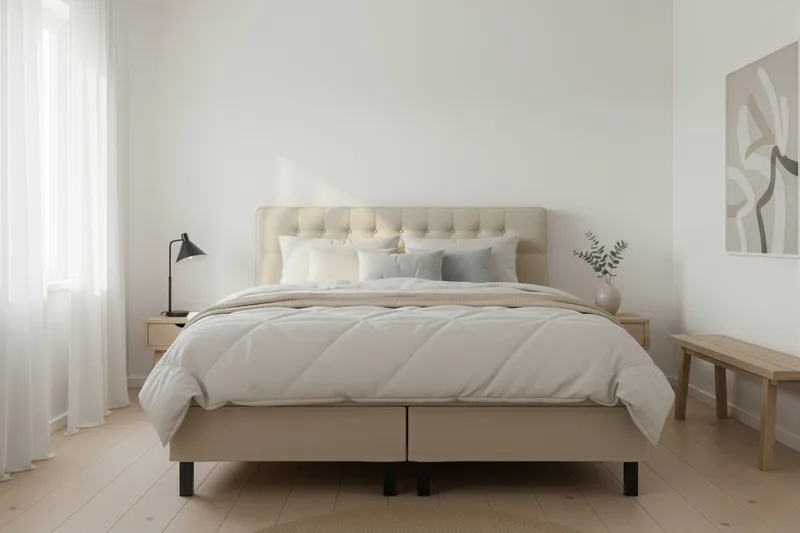 Hilton Komplett Sängpaket 180x200 cm Kontinentalsäng med diamant sänggavel - Beige - Möbler - Sovrum - Sängar - Kontinentalsängar