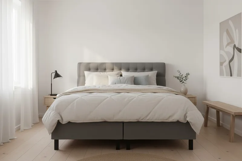 Hilton Komplett Sängpaket 180x200 cm Kontinentalsäng med diamant sänggavel - Grå - Möbler - Sovrum - Sängar - Kontinentalsängar