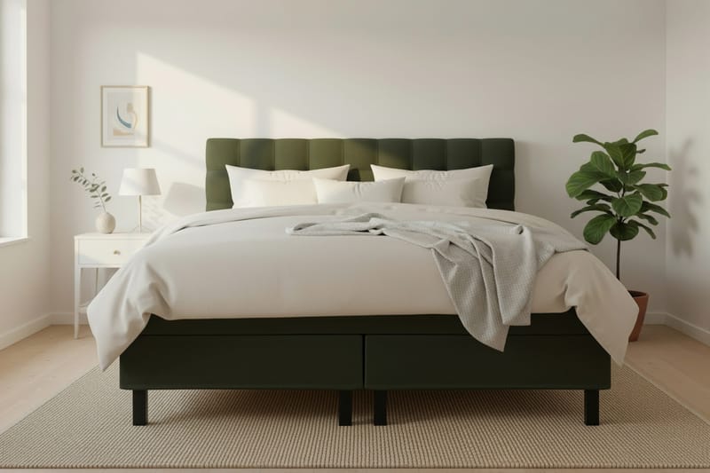 Hilton Komplett Sängpaket 180x200 cm Kontinentalsäng med rutad sänggavel - Grön - Möbler - Sovrum - Sängar - Kontinentalsängar