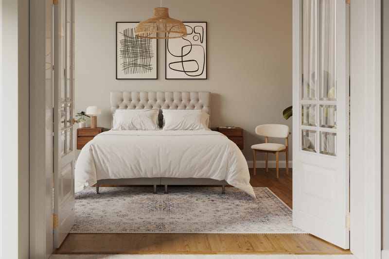 Hilton lyx Komplett Sängpaket 160x200 cm Kontinentalsäng med knappad sänggavel - Beige - Möbler - Sovrum - Sängar - Komplett Sängpaket