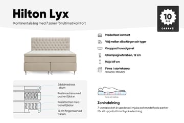 Hilton lyx Komplett Sängpaket 160x200 cm Kontinentalsäng med knappad sänggavel