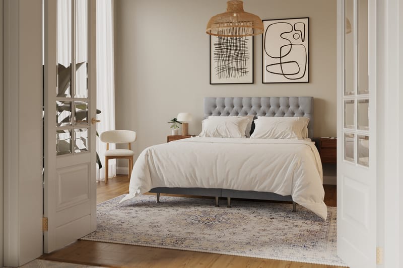 Hilton lyx Komplett Sängpaket 160x200 cm Kontinentalsäng med knappad sänggavel - Grå - Möbler - Sovrum - Sängar - Komplett Sängpaket