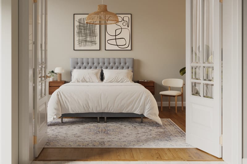 Hilton lyx Komplett Sängpaket 160x200 cm Kontinentalsäng med knappad sänggavel - Grå - Möbler - Sovrum - Sängar - Komplett Sängpaket