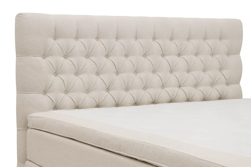 Hilton Lyx Komplett Sängpaket 160x200 cm Kontinentalsäng med knappad sänggavel i bouclé - Ivory / Bouclé - Möbler - Sovrum - Sängar - Kontinentalsängar