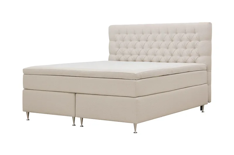 Hilton Lyx Komplett Sängpaket 160x200 cm Kontinentalsäng med knappad sänggavel i bouclé - Ivory / Bouclé - Möbler - Sovrum - Sängar - Kontinentalsängar