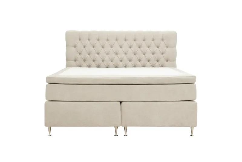 Hilton Lyx Komplett Sängpaket 160x200 cm Kontinentalsäng med knappad sänggavel i chenille, Beige