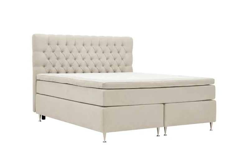 Hilton Lyx Komplett Sängpaket 160x200 cm Kontinentalsäng med knappad sänggavel i chenille - Beige - Möbler - Sovrum - Sängar - Kontinentalsängar