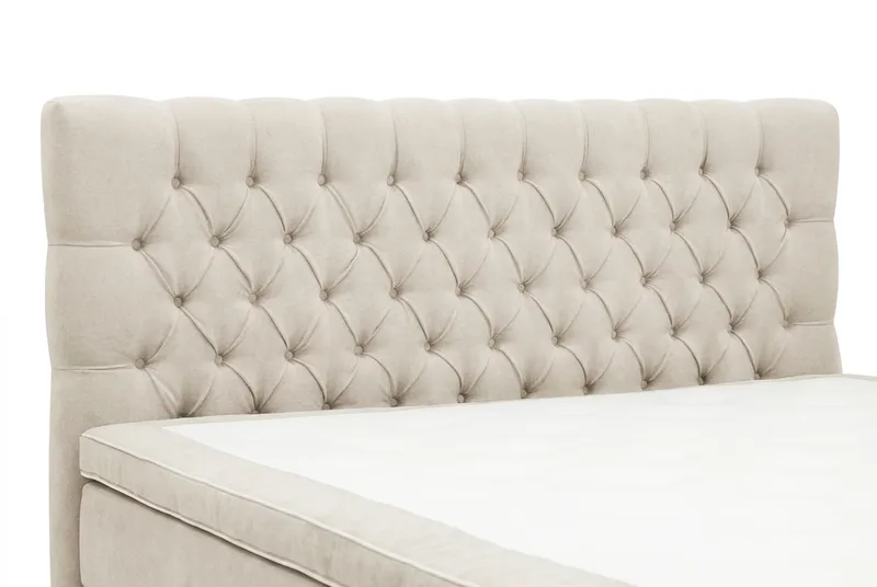 Hilton Lyx Komplett Sängpaket 160x200 cm Kontinentalsäng med knappad sänggavel i chenille - Beige - Möbler - Sovrum - Sängar - Kontinentalsängar