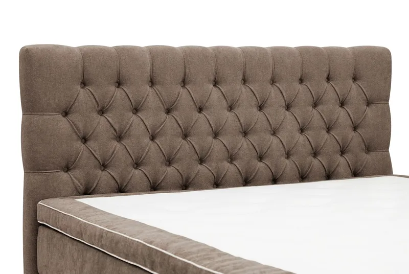 Hilton Lyx Komplett Sängpaket 160x200 cm Kontinentalsäng med knappad sänggavel i chenille - Mörkbrun - Möbler - Sovrum - Sängar - Kontinentalsängar