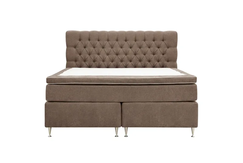 Hilton Lyx Komplett Sängpaket 160x200 cm Kontinentalsäng med knappad sänggavel i chenille, Mörkbrun