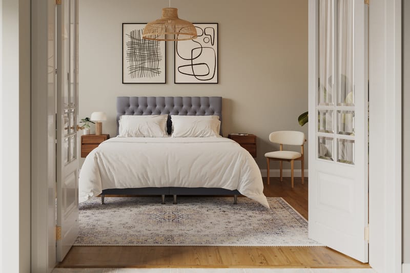 Hilton lyx Komplett Sängpaket 160x200 cm Kontinentalsäng med knappad sänggavel i sammet - Grå / Sammet - Möbler - Sovrum - Sängar - Komplett Sängpaket