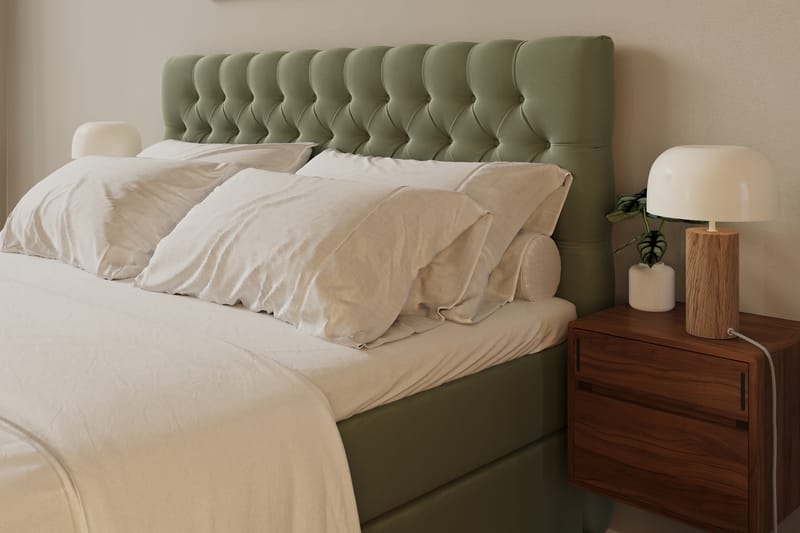 Hilton lyx Komplett Sängpaket 160x200 cm Kontinentalsäng med knappad sänggavel i sammet - Olivgrön / Sammet - Möbler - Sovrum - Sängar - Komplett Sängpaket