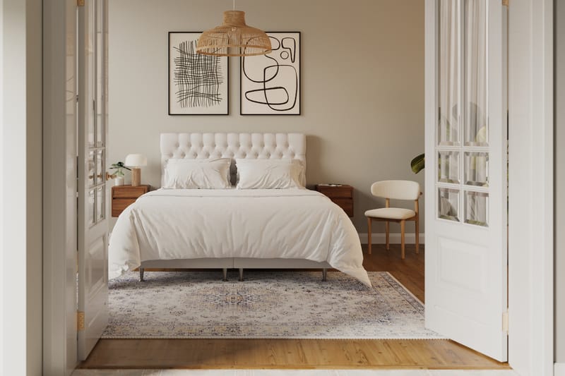 Hilton lyx Komplett Sängpaket 160x200 cm Kontinentalsäng med knappad sänggavel - Ljusbeige - Möbler - Sovrum - Sängar - Komplett Sängpaket