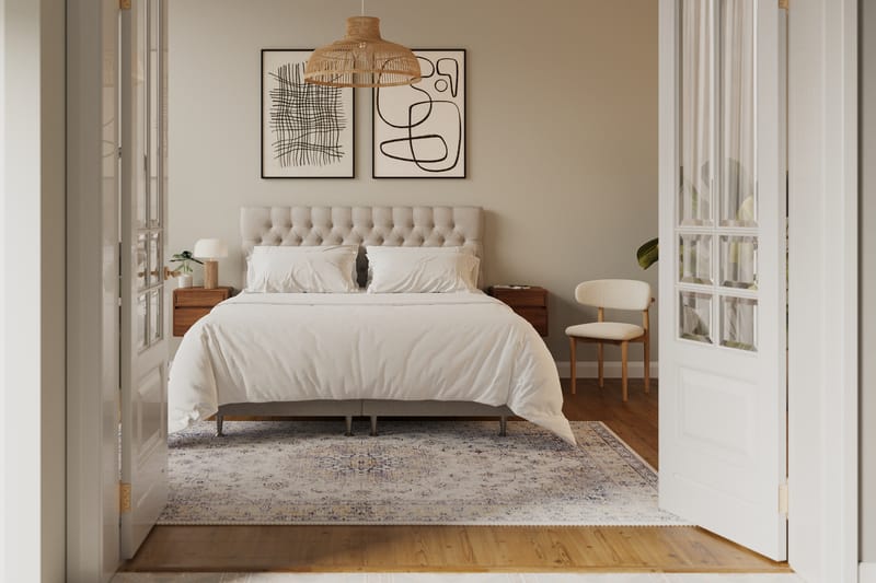 Hilton lyx Komplett Sängpaket 180x200 cm Kontinentalsäng med knappad sänggavel - Beige - Möbler - Sovrum - Sängar - Kontinentalsängar