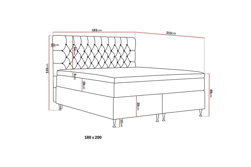 Hilton Lyx Komplett Sängpaket 180x200 cm Kontinentalsäng med knappad sänggavel - Grå - Möbler - Sovrum - Sängar - Kontinentalsängar