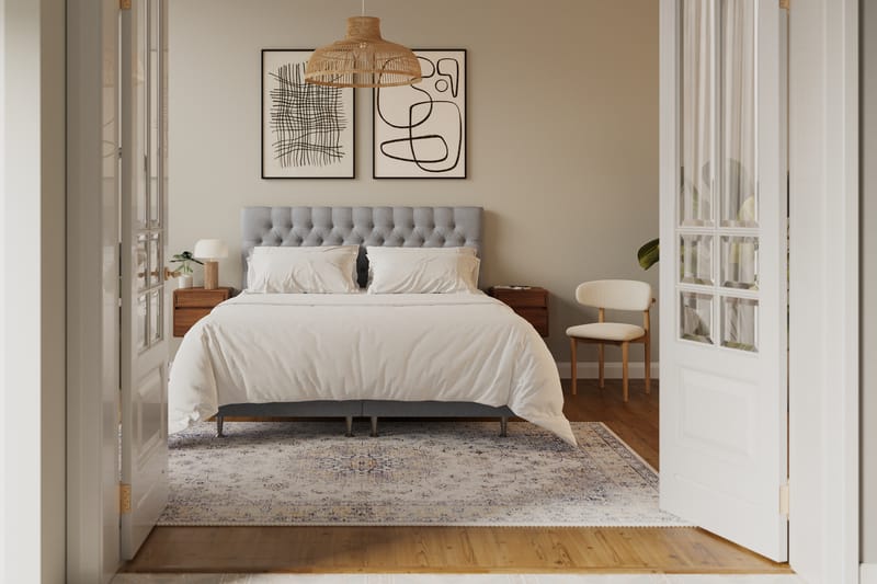 Hilton lyx Komplett Sängpaket 180x200 cm Kontinentalsäng med knappad sänggavel - Grå - Möbler - Sovrum - Sängar - Komplett Sängpaket