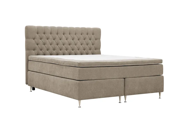 Hilton Lyx Komplett Sängpaket 180x200 cm Kontinentalsäng med knappad sänggavel i chenille - Brun - Möbler - Sovrum - Sängar - Kontinentalsängar