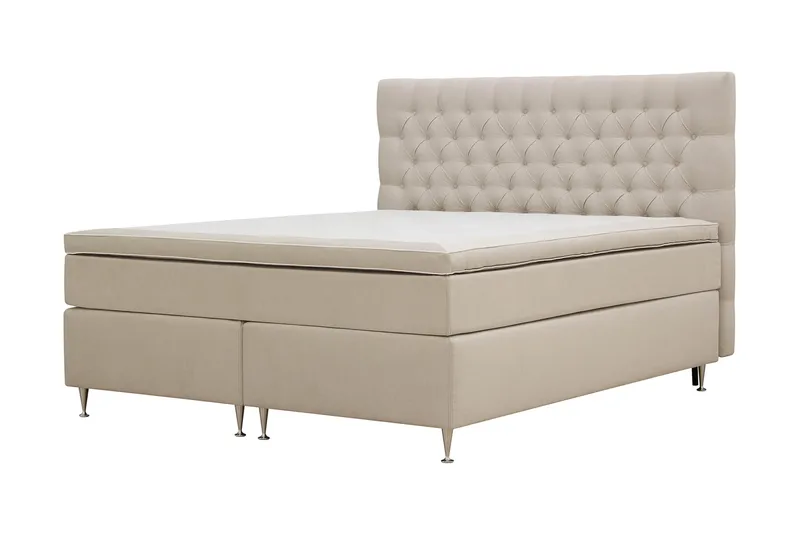 Hilton Lyx Komplett Sängpaket 180x200 cm Kontinentalsäng med knappad sänggavel i sammet - Beige - Möbler - Sovrum - Sängar - Kontinentalsängar