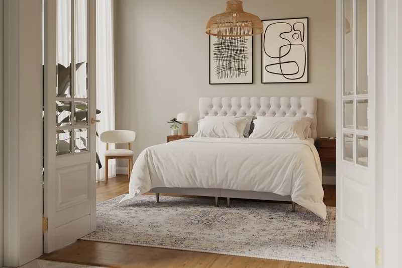 Hilton Lyx Komplett Sängpaket 180x200 cm Kontinentalsäng med knappad sänggavel i sammet - Beige - Möbler - Sovrum - Sängar - Kontinentalsängar