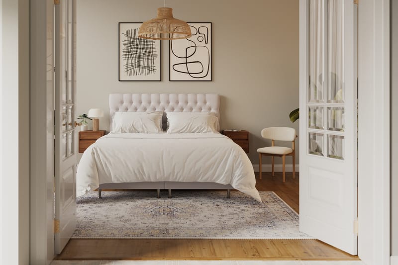 Hilton lyx Komplett Sängpaket 180x200 cm Kontinentalsäng med knappad sänggavel i sammet - Beige - Möbler - Sovrum - Sängar - Komplett Sängpaket