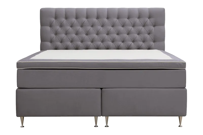 Hilton Lyx Komplett Sängpaket 180x200 cm Kontinentalsäng med knappad sänggavel i sammet - Grå - Möbler - Sovrum - Sängar - Kontinentalsängar