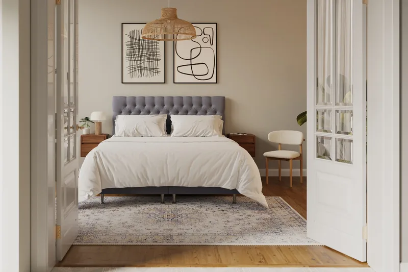 Hilton Lyx Komplett Sängpaket 180x200 cm Kontinentalsäng med knappad sänggavel i sammet - Grå - Möbler - Sovrum - Sängar - Kontinentalsängar