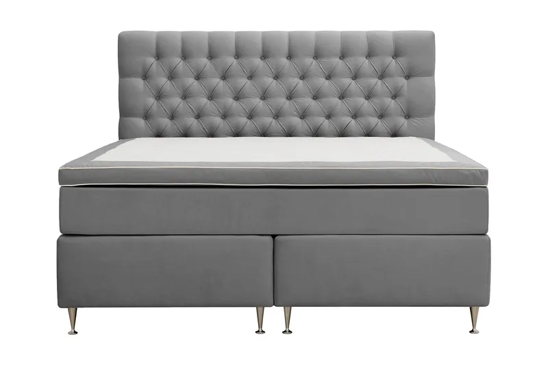 Hilton Lyx Komplett Sängpaket 180x200 cm Kontinentalsäng med knappad sänggavel i sammet - Ljusgrå - Möbler - Sovrum - Sängar - Kontinentalsängar