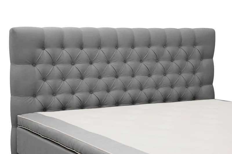 Hilton Lyx Komplett Sängpaket 180x200 cm Kontinentalsäng med knappad sänggavel i sammet - Ljusgrå - Möbler - Sovrum - Sängar - Kontinentalsängar